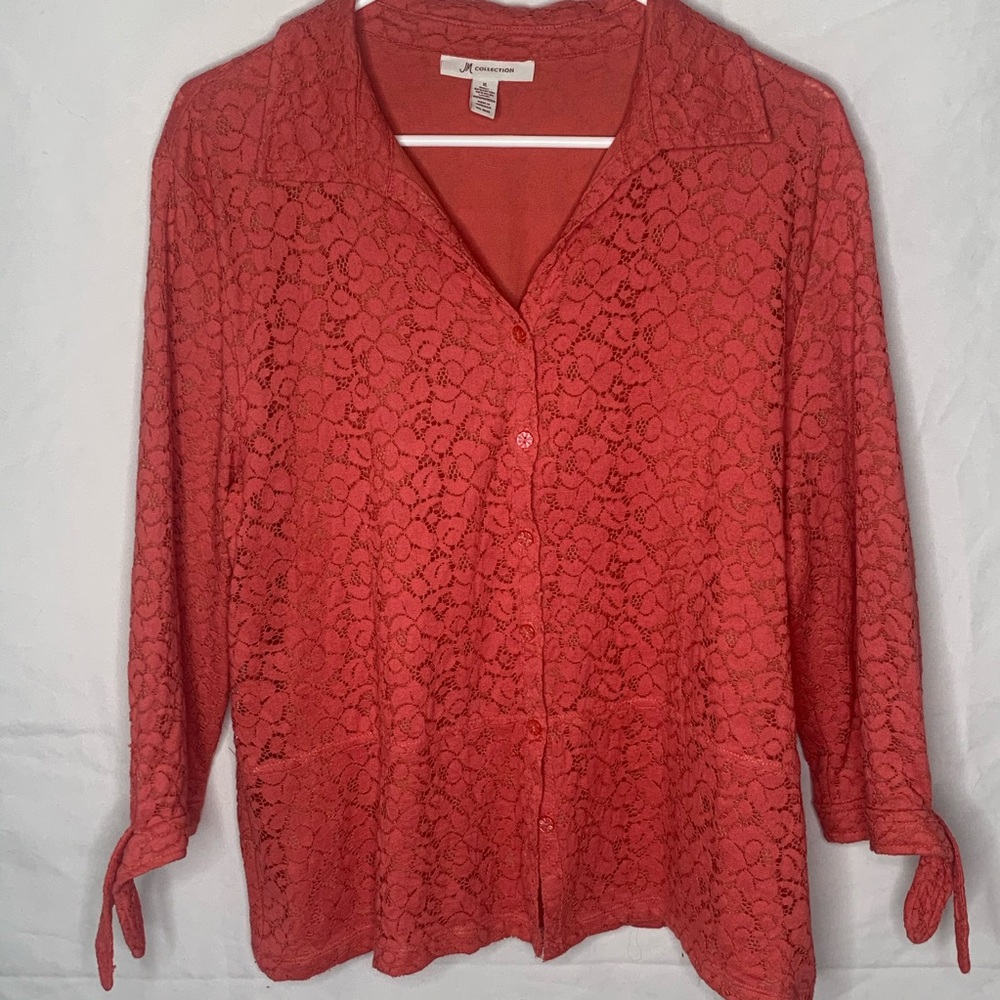 JM Collection lace overlay blouse